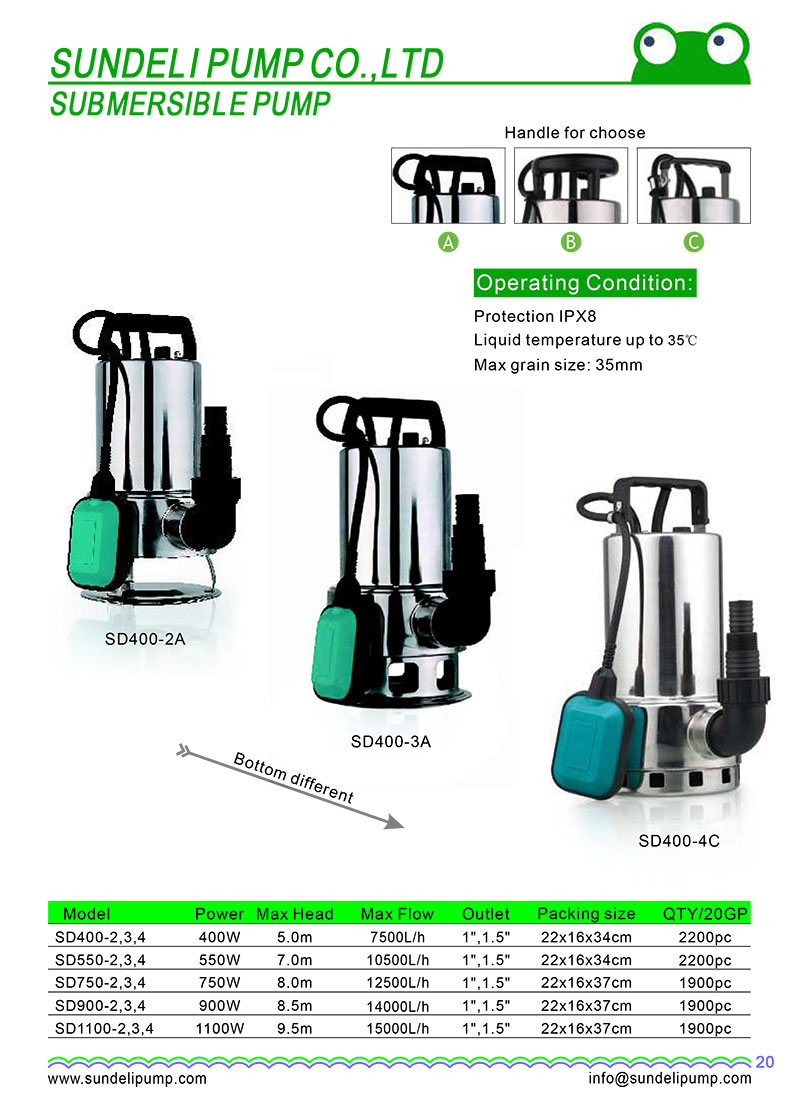 SD750-2A Stainless steel Dirty water submersible pump Sump Pump Swimming Pool Drain pump with Float Switch best sell in Pakistan,Macedonia