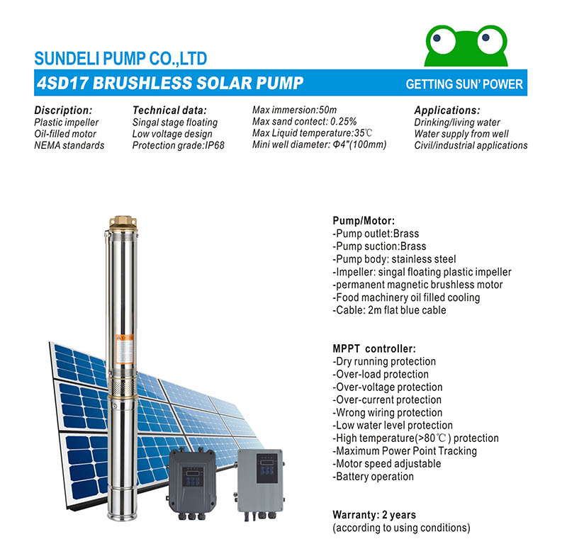 China 4inch 110V Brushless DC solar multistage borehole deep submersible pump 4SD17/48-110V/1500W