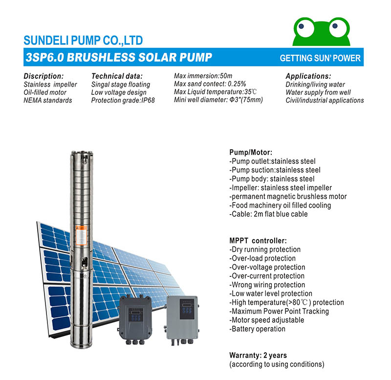 China 3inch 72V Brushless DC solar multistage stainless steel borehole deep submersible pump 3SP6/44-72V/600W