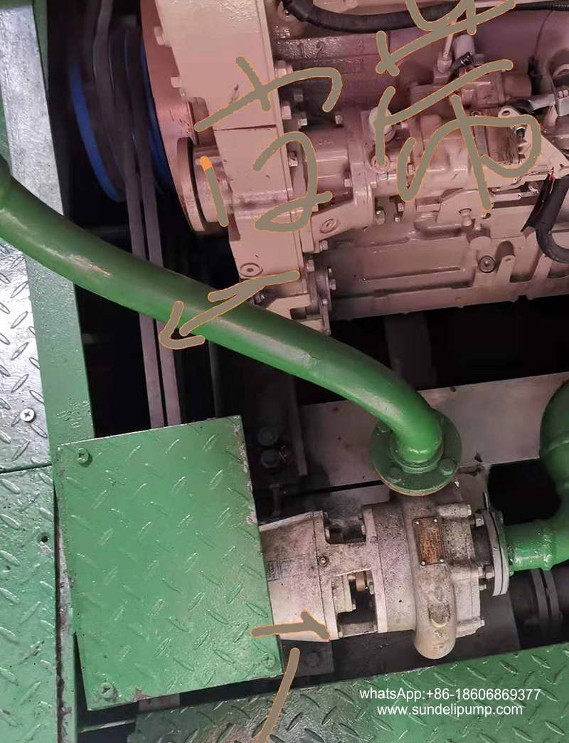 China 2.5" stainless steel T-3 cooling sea water pump install on Cummins marine diesel engine